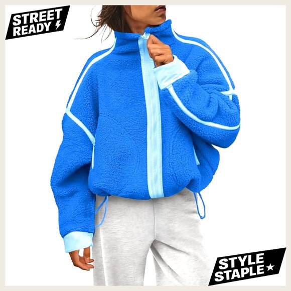 Oversized Sherpa Fleece Jacket Zip Up Cozy Winter Outerwear Casual Street Style